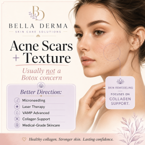 Acne scars and texture showing when Botox is the wrong treatment and collagen support may be better