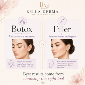 Botox versus filler comparison for when Botox is the wrong treatment for volume loss or facial folds