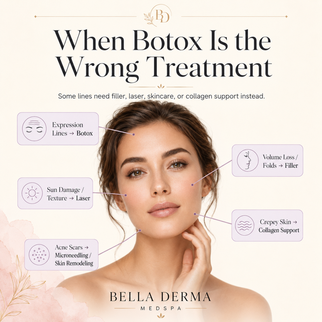 When Botox is the wrong treatment for facial lines that may need filler, laser, skincare, or collagen support instead