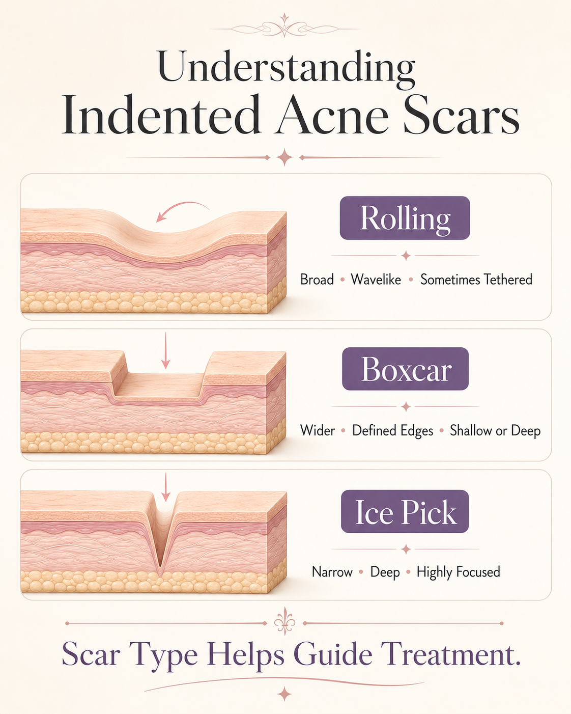 Acne Scar Treatment in Reno: 9 Essential Ways to Build the Right Plan for Marks, Texture, and Indented Scars 2 Rolling, boxcar, and ice-pick indented acne scar types