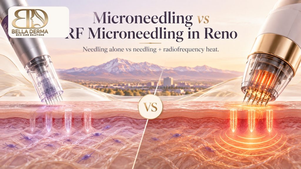 Bella Derma microneedling vs RF microneedling in Reno guide comparing needling alone with needling plus radiofrequency heat