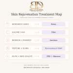 Bella Derma aesthetic treatment sequencing map for Botox, filler, Aerolase, microneedling, VAMP, PRX and skincare