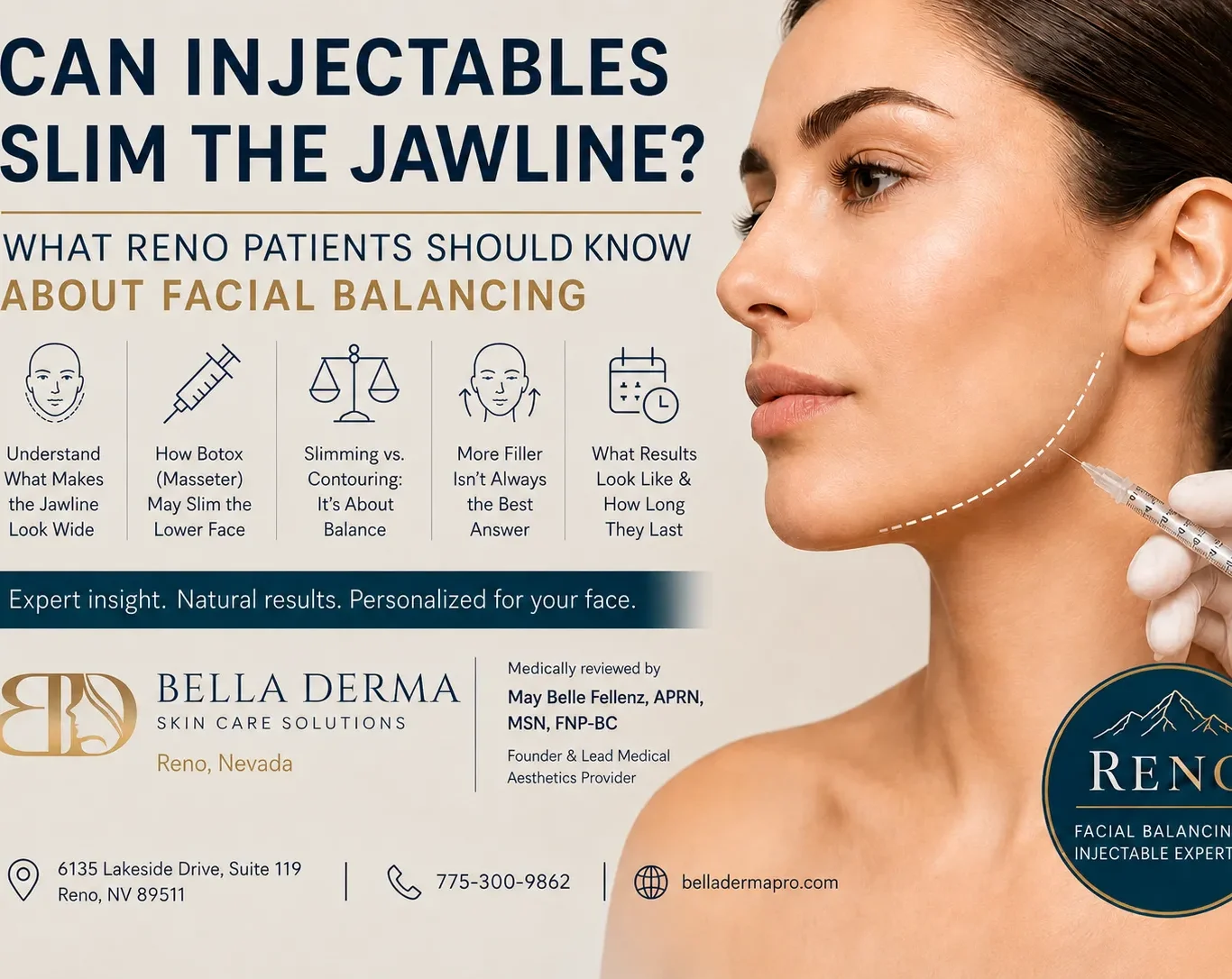 Jawline slimming and facial balancing with injectables in Reno at Bella Derma Skin Care Solutions