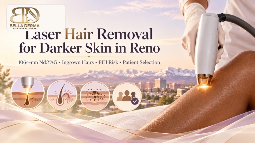Bella Derma laser hair removal for darker skin in Reno with 1064-nm Nd:YAG treatment guidance